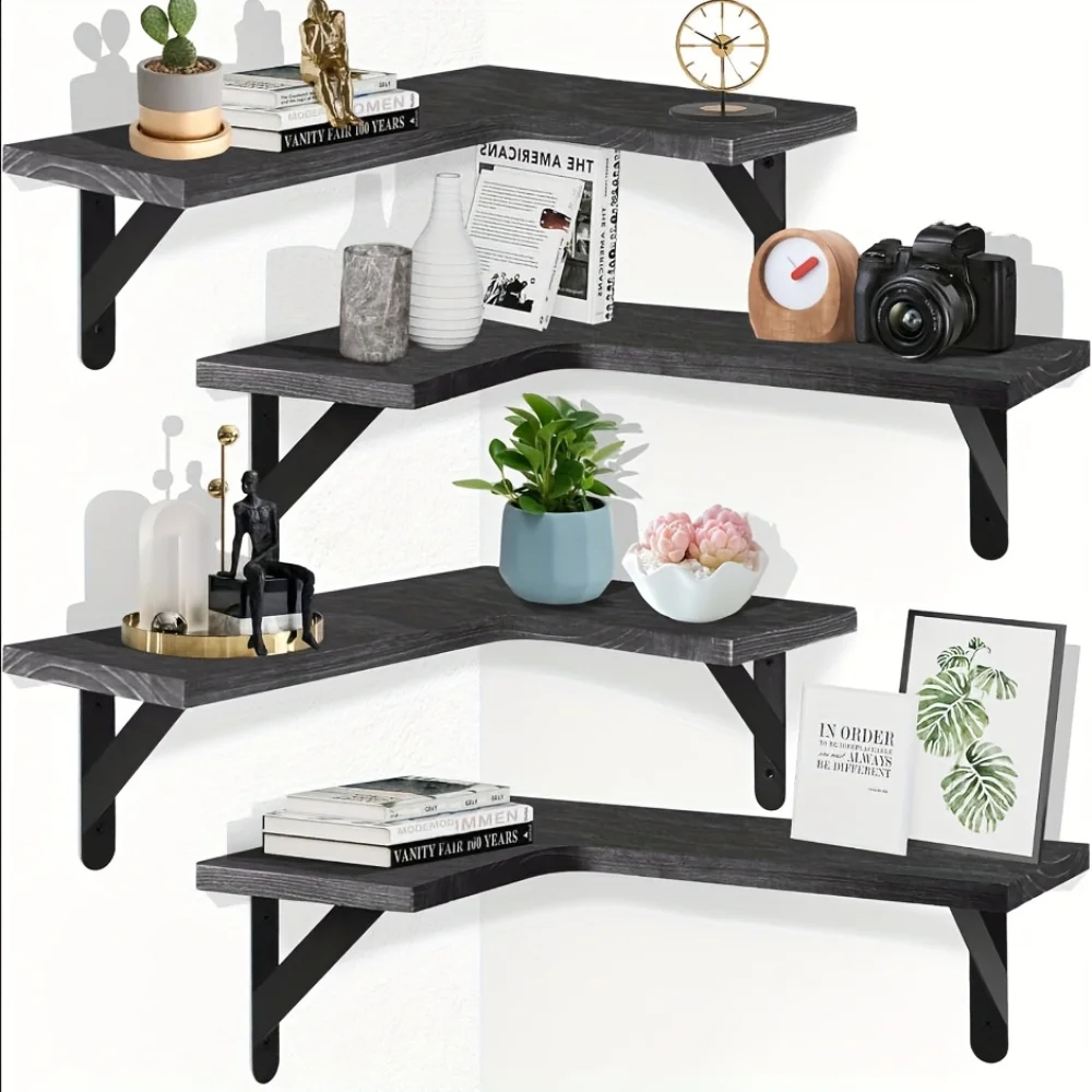 Kitchen Appliances Vintage - Natural Wood Grain Floating Shelves Wall-Mounted